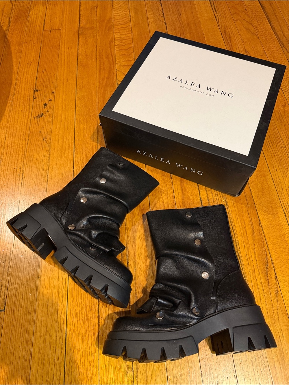 Azalea Wang Black Lug-Sole Combat Boots